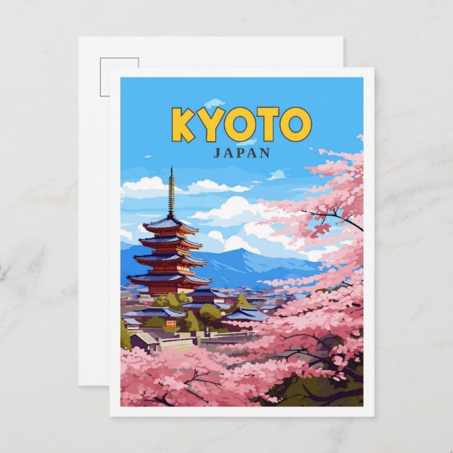 Kyoto Japan vintage travel illustration Postcard (Front/Back)