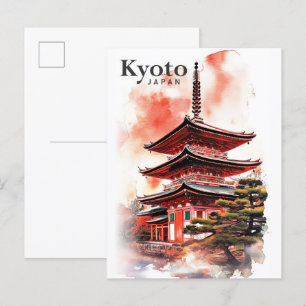 Kyoto Japan Watercolor Painting Travel Postcard