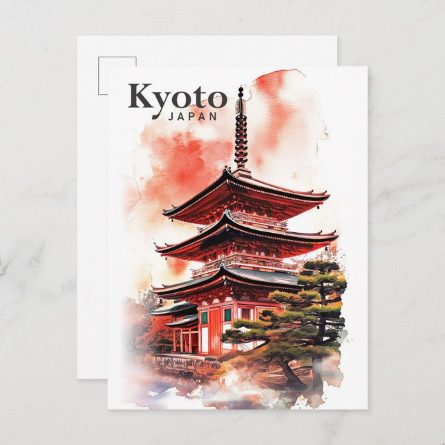 Kyoto Japan Watercolor Painting Travel Postcard (Front/Back)