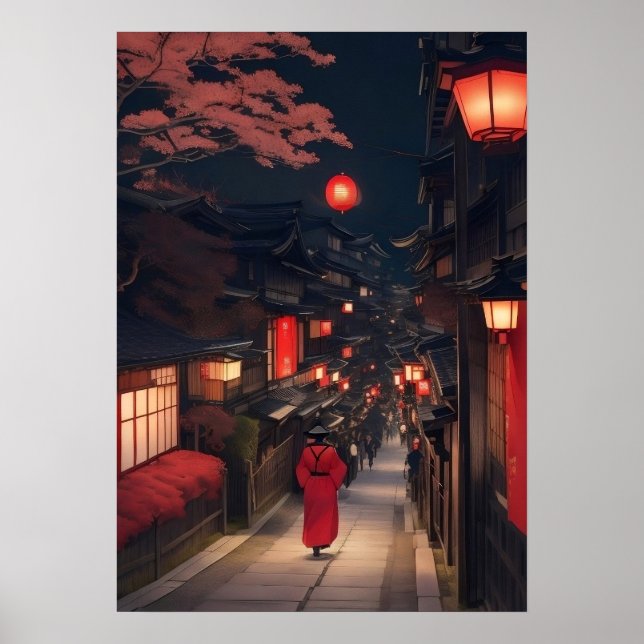 Kyoto Night Lanterns Poster (Front)