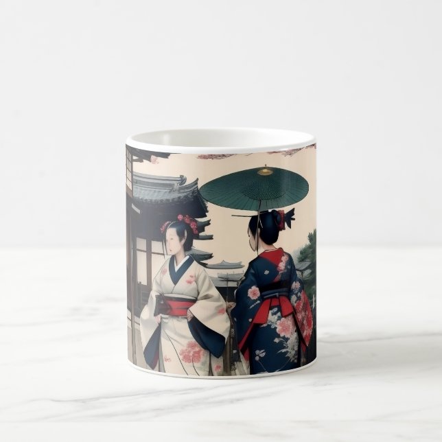 Kyoto Spring Walk Kimono Mug – Cherry Blossom Scen (Center)