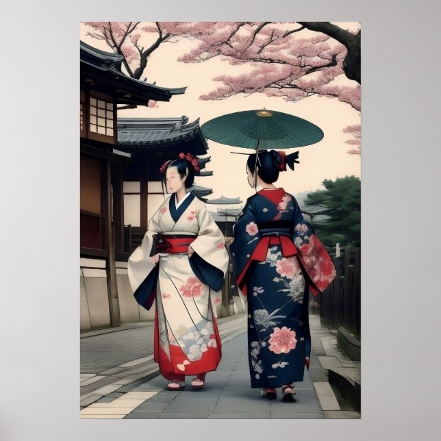 Kyoto Spring Walk Wall Art – Kimono Scene (Front)