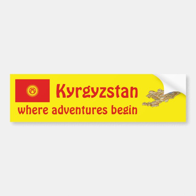 Kyrgyzstan Flag + Map Bumper Sticker (Front)