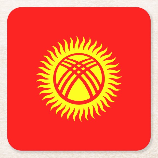 Kyrgyzstan Flag Square Paper Coaster (Front)