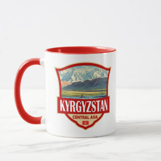 Kyrgyzstan Illustration Retro Badge Mug