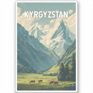 Kyrgyzstan Illustration Travel Art Vintage