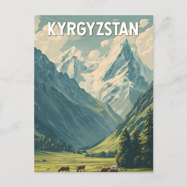 Kyrgyzstan Illustration Travel Art Vintage Postcard (Front)