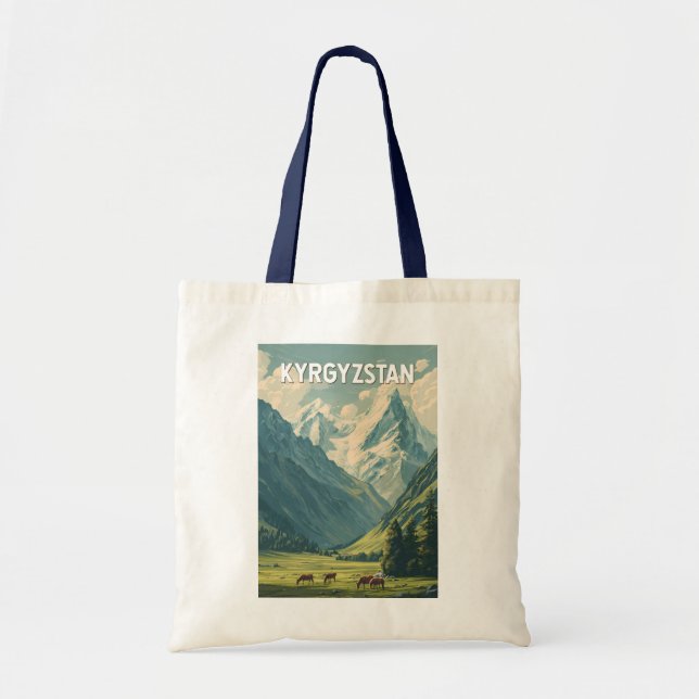 Kyrgyzstan Illustration Travel Art Vintage Tote Bag (Front)