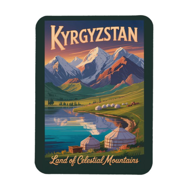 Kyrgyzstan Mountains Illustration Travel Art Vinta Magnet (Vertical)