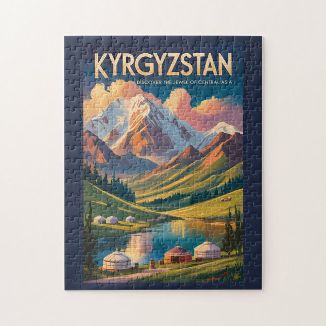 Kyrgyzstan Yurt Illustration Travel Art Vintage Jigsaw Puzzle (Vertical)
