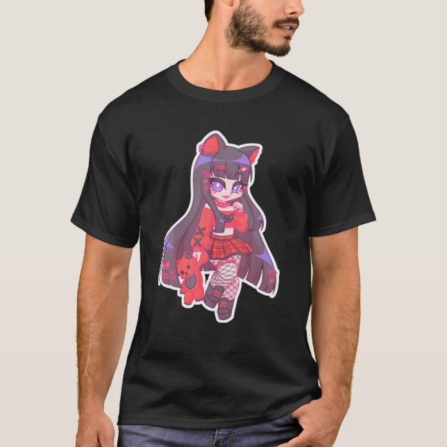 Kyuuchandesu Emo Girl Chibi Drawing Cat Alt Girl A T-Shirt (Front)