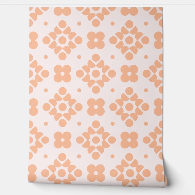 (L) 2502218A Retro Geometric Floral Pattern Pink Wallpaper (Unrolling)