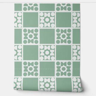 (L) 2502223C Retro Geometric Tiles Green Wallpaper
