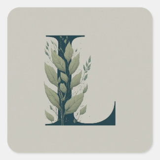 L Botanical Monogram Square Sticker