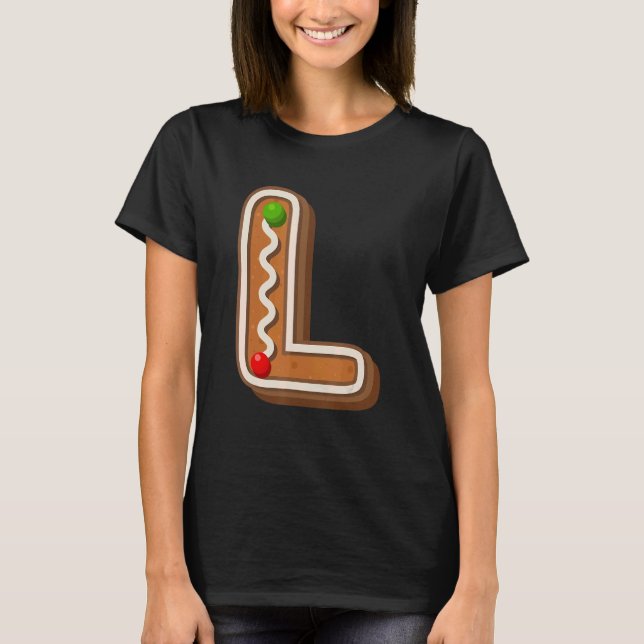 L Cutest Capital Christmas Cookie Alphabet Letter  T-Shirt (Front)