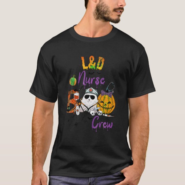 L D Nurse Boo Crew Funny Pumpkin Bat Boo Crew Nurs T-Shirt (Front)