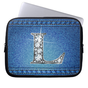 L Faux "Diamond" Denim Stitching Electronics Bag