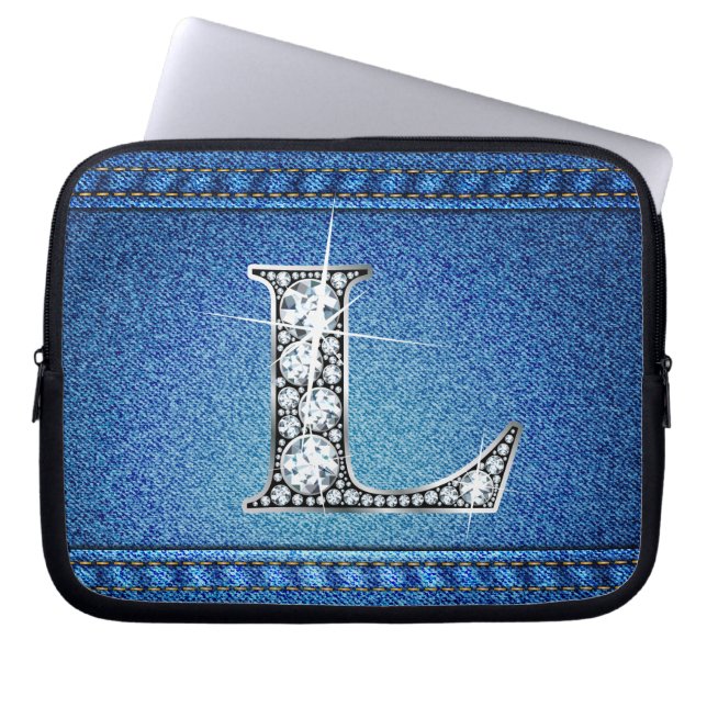 L Faux "Diamond" Denim Stitching Electronics Bag (Front)