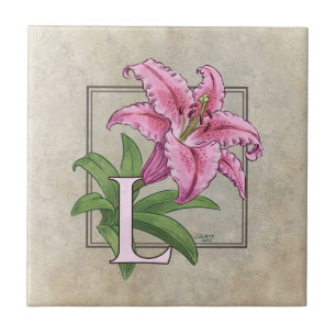 L for Lily Flower Alphabet Monogram Ceramic Tile