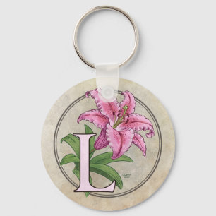 L for Lily Flower Monogram Key Ring