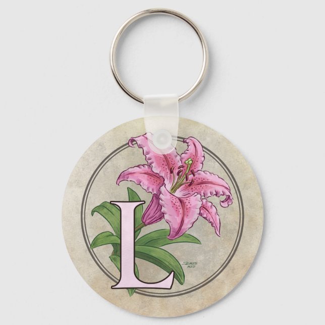 L for Lily Flower Monogram Key Ring (Front)