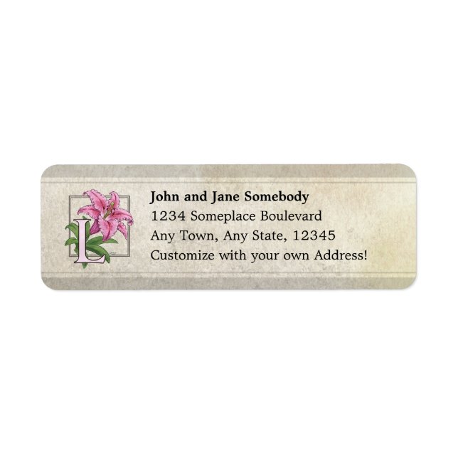 L for Lily Flower Monogram Return Address Label (Front)