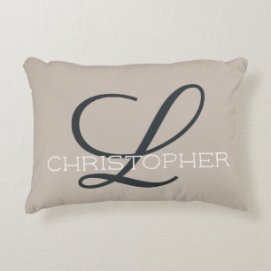 L Initial Personalised Name Tan Taupe Trendy Decorative Cushion