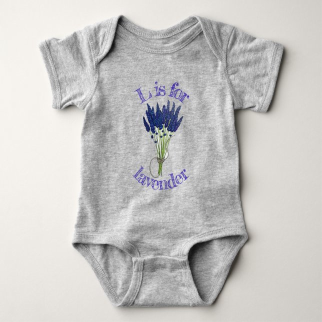 L is for Lavender Bunch Herb Purple Flower Garden Baby Bodysuit (Front)