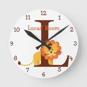 L is for Lion and Lucas-Child's Bedroom Round Clock