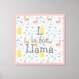 L Is For Llama Boho Cute Alapaca Nursery Canvas Print