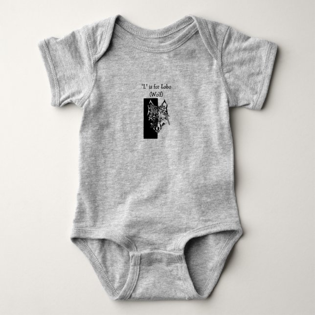 "L" is for Lobo meaning Wolf Baby Bodysuit (Front)