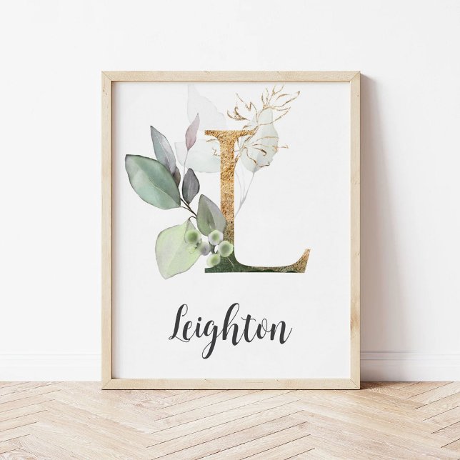 L Letter Monogram Greenery Nursery Name Wall Print (Creator Uploaded)