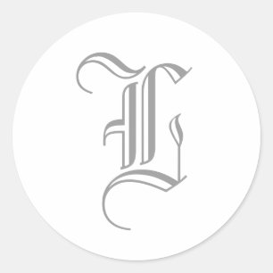 L Letter Monogram Sticker Grey Old English