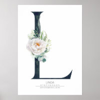 L Letter Monogram White Flowers and Greenery