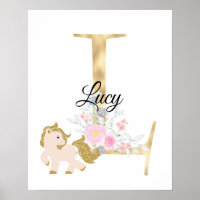 L letter personalised name monogram with pony