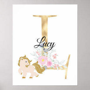 L letter personalised name monogram with pony poster