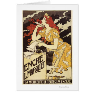 L. Marquet Ink Red-Headed Woman & Harp