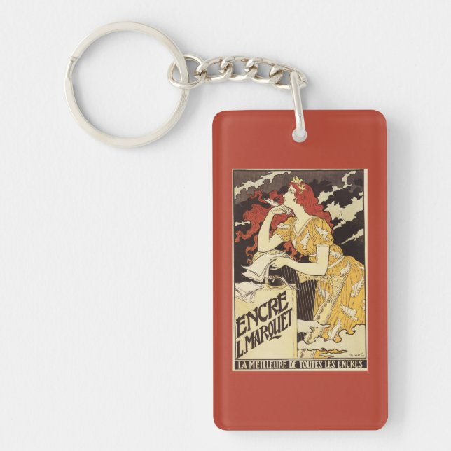 L. Marquet Ink Red-Headed Woman & Harp Key Ring (Front)