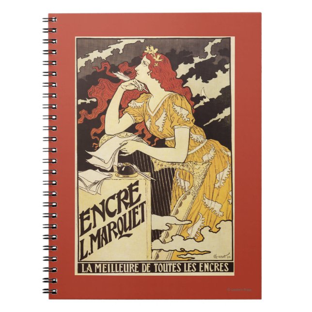 L. Marquet Ink Red-Headed Woman & Harp Notebook (Front)