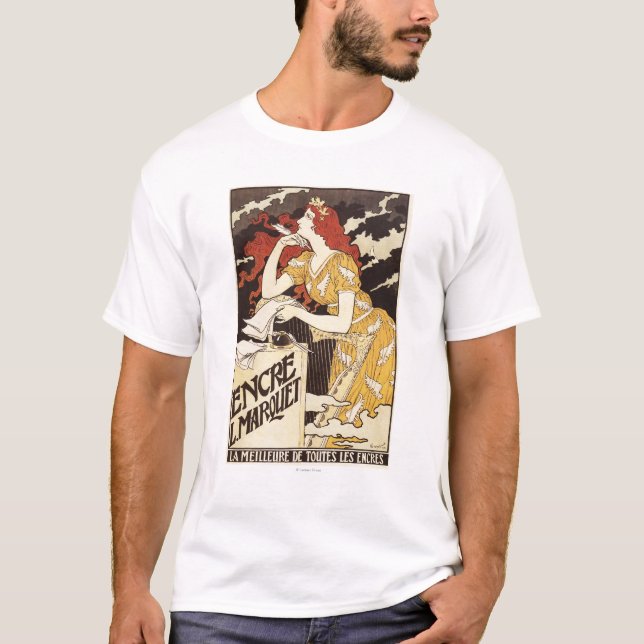 L. Marquet Ink Red-Headed Woman & Harp T-Shirt (Front)