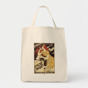 L. Marquet Ink Red-Headed Woman & Harp Tote Bag