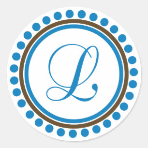 L Monogram (Blue / Brown Dot Circle) Classic Round Sticker