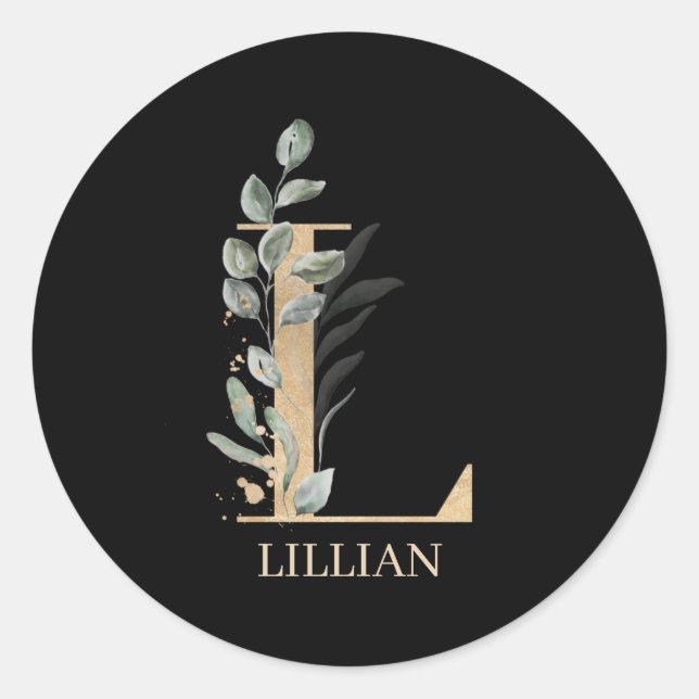L Monogram Floral Personalised Classic Round Sticker (Front)