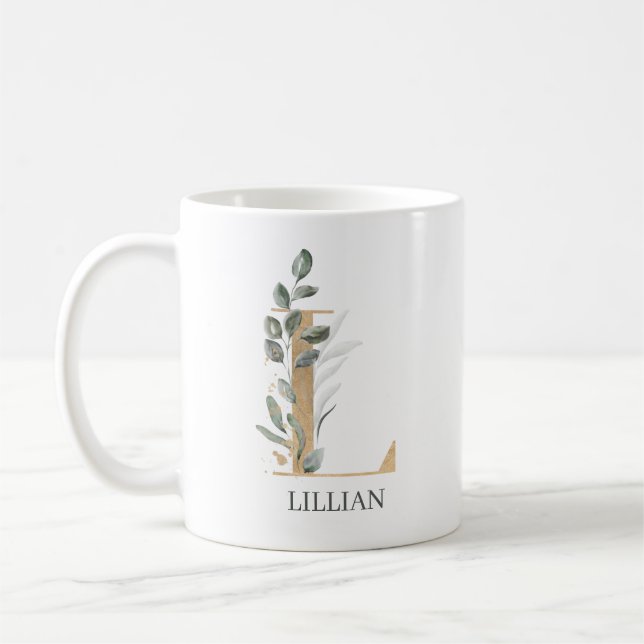 L Monogram Floral Personalised Coffee Mug (Left)