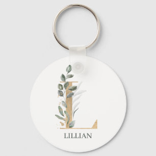 L Monogram Floral Personalised Keychain