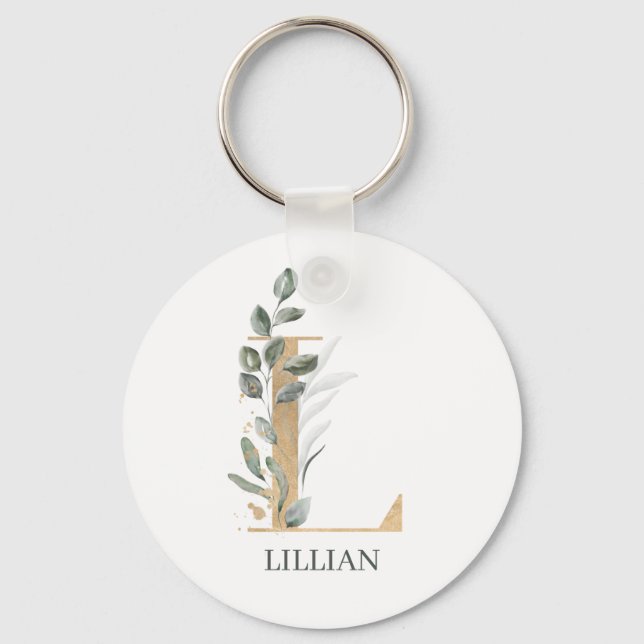 L Monogram Floral Personalised Keychain (Front)