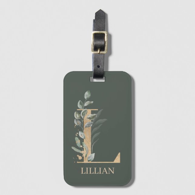 L Monogram Floral Personalised Luggage Tag (Front Vertical)