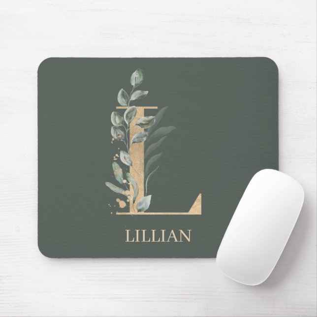 L Monogram Floral Personalised Mouse Pad (With Mouse)