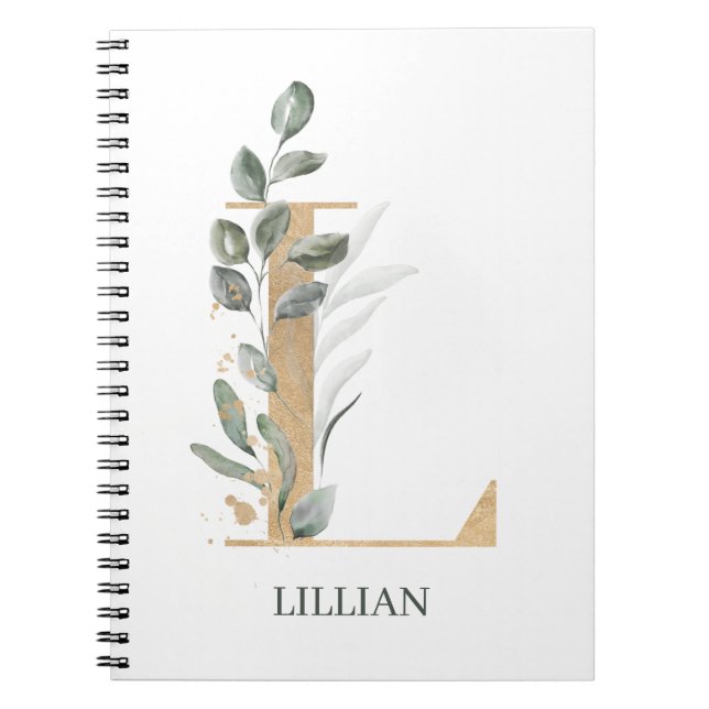L Monogram Floral Personalised Notebook (Front)