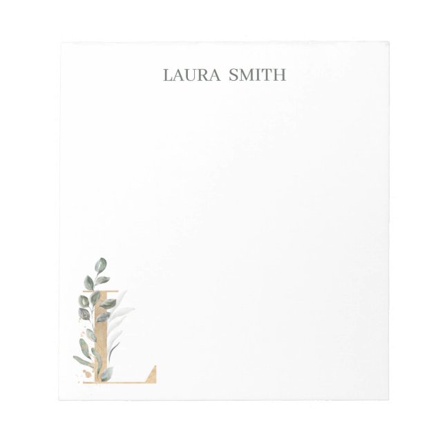 L Monogram Floral Personalised Notepad (Front)